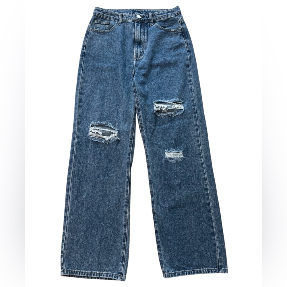 Cider Distressed Wide Leg Jeans